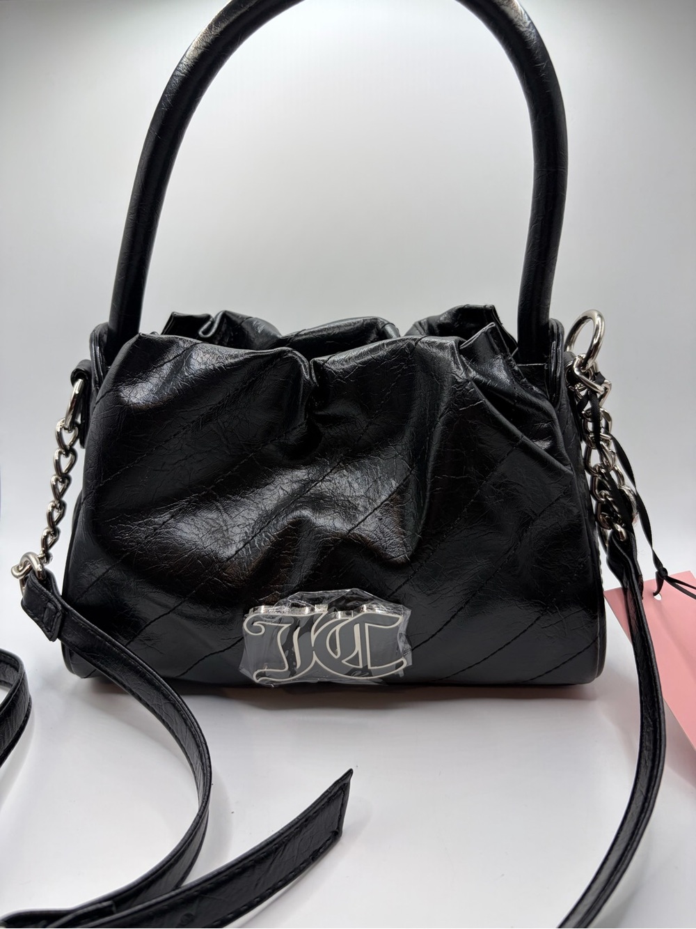 Juicy Couture Black Shoulder Bag with Silver Logo Accent